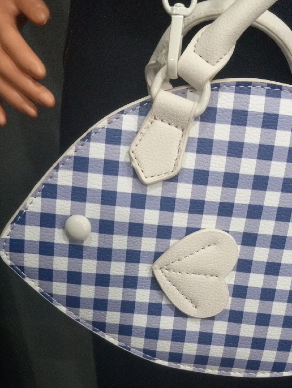 Betsey Johnson Blue Gingham Fish Crossbody Bag with White Trim - Picture 6 of 13